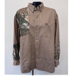RedHead Men's XL Tan Camo Reinforced Shoulder ButtonDown Shirt Hunting Outdoors